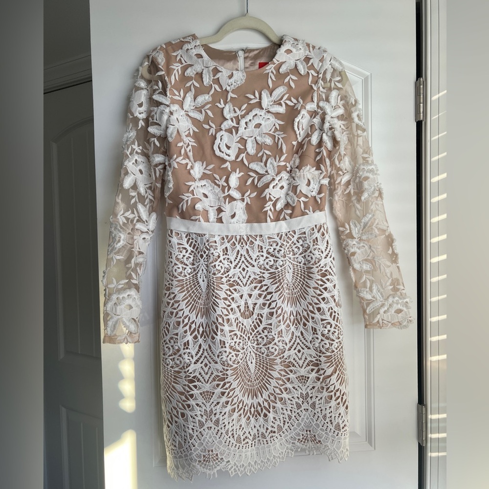 Monique Lhuillier Calypso Long Sleeve Lace Cocktail Dress